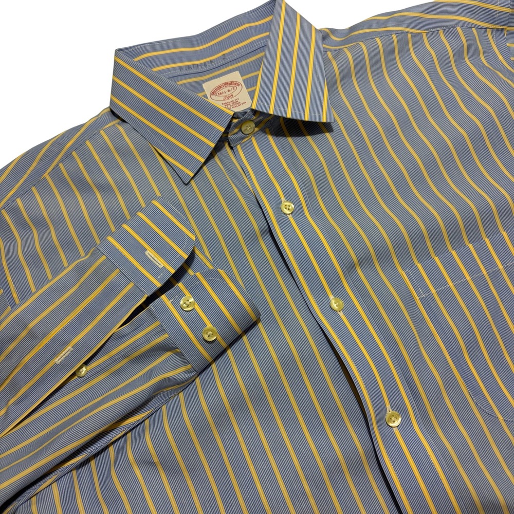 Brooks Brothers‎ 346 Mens 16.5 36/37 Regular Fit Blue Yellow Striped Dress Shirt